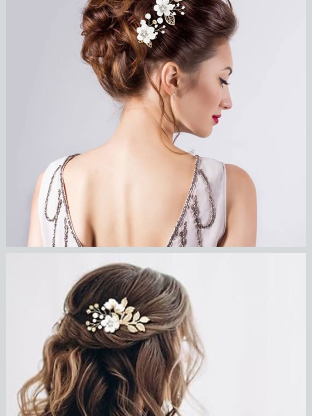 Bridal Floral Hair Pin in Ivory and Gold-Tone